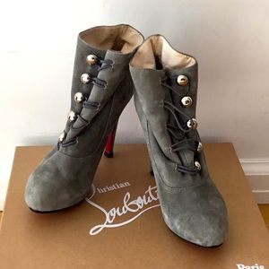 CHRISTIAN LOUBOUTIN GREY SUEDE BOOTIES, SIZE 6